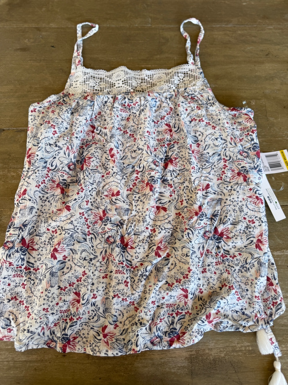Wallflower White Tank with Navy & Red Floral Print